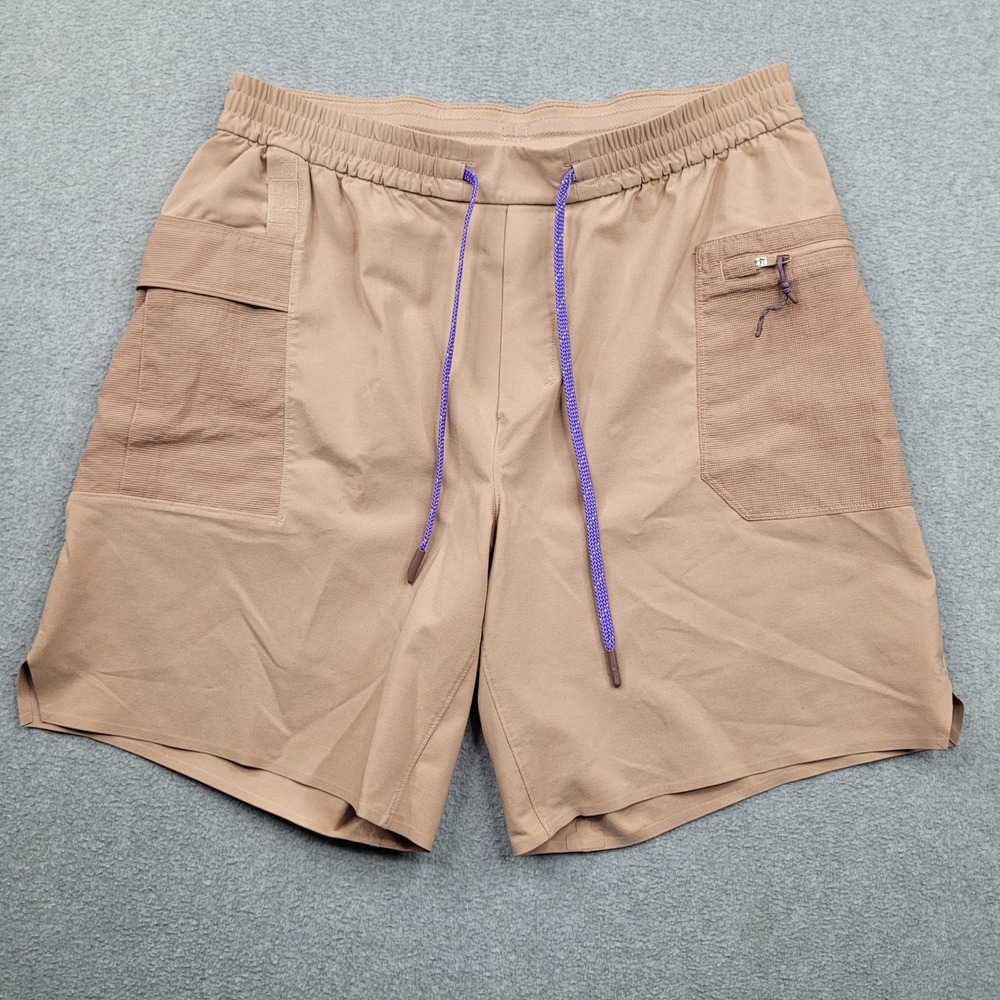 Lululemon Hike Cargo Shorts Mens Medium Tan Purple Drawcord Hiking Trail